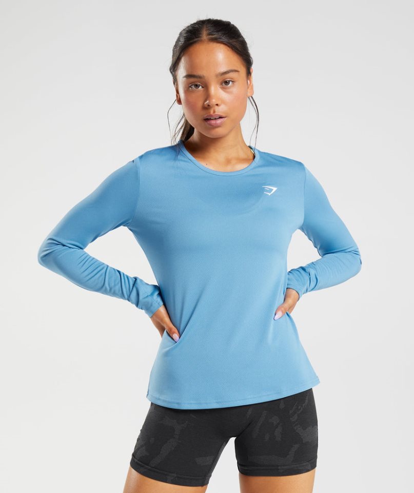 Koszulki Gymshark Treningowe Long Sleeve Top Damskie Niebieskie | PL 910BWJ